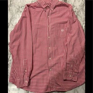 Chaps, Red and white small pattern plaid button down shirt. XL